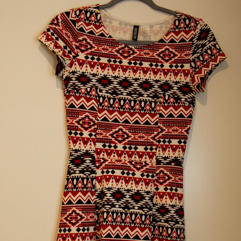 Aztec Print Short Sleeve Skater Dress